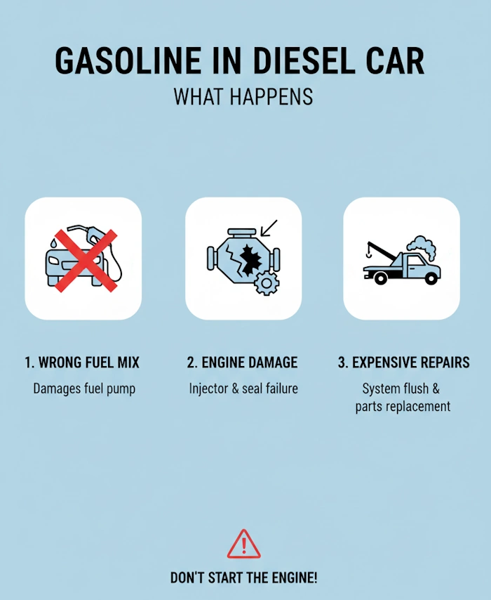 Gasoline in diesel car